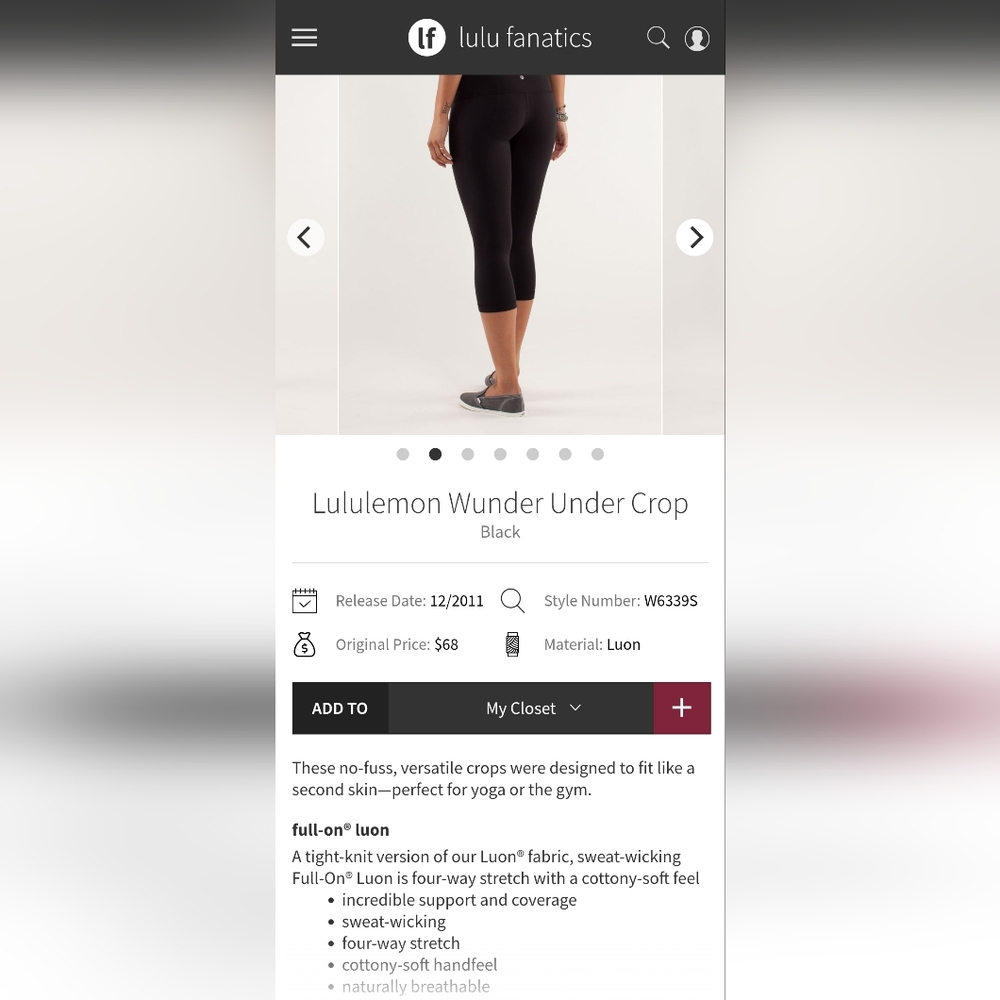 💜 Lululemon sz6 Wunder Under Crop 21" in black - Picture 10 of 10